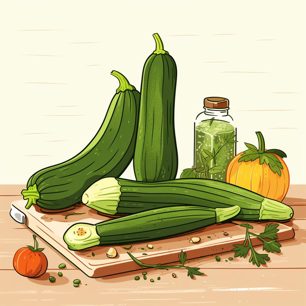 Fresh zucchini and squash on a kitchen counter